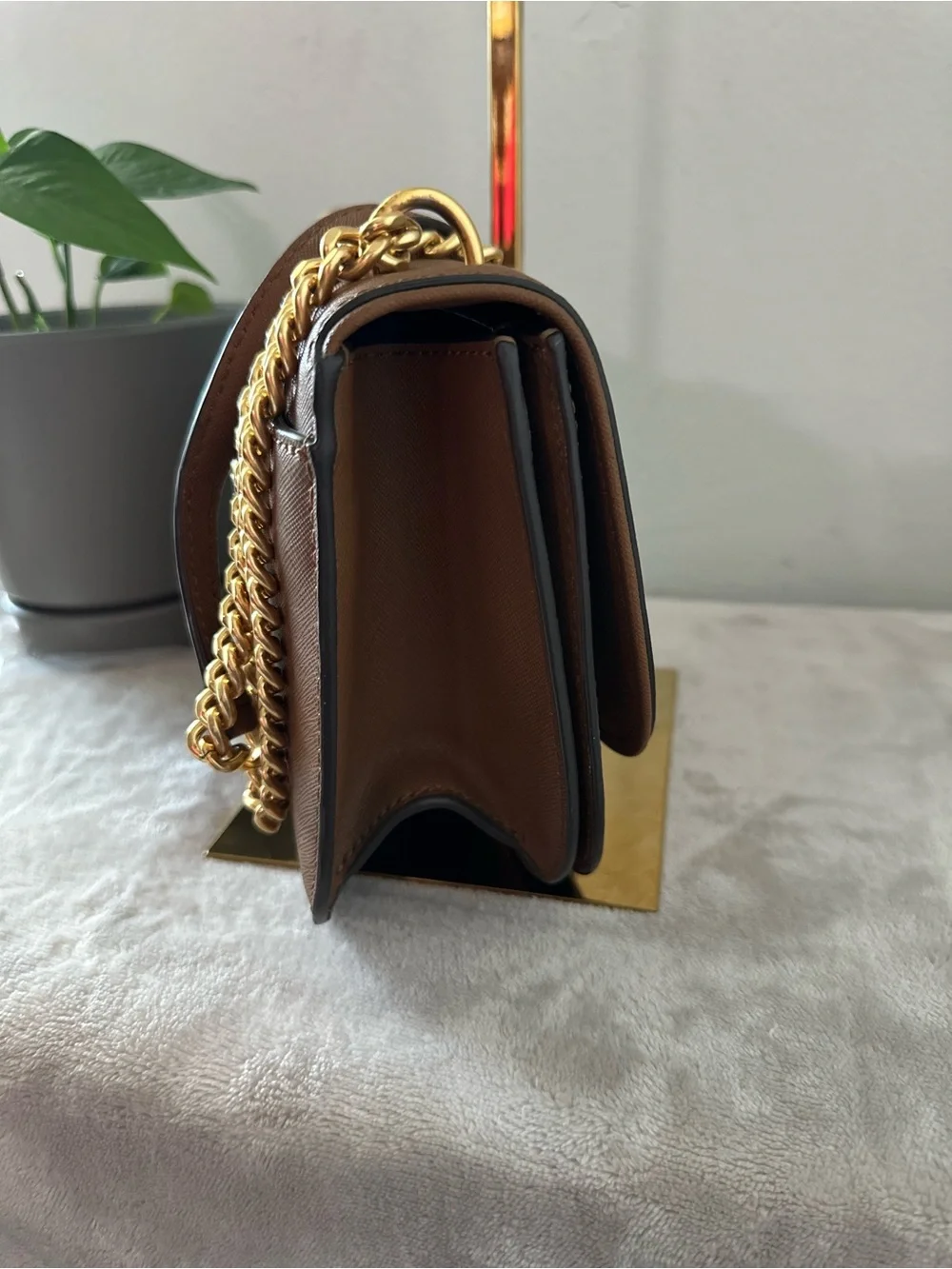 Tory Burch Brown Leather Crossbody with Gold Chain